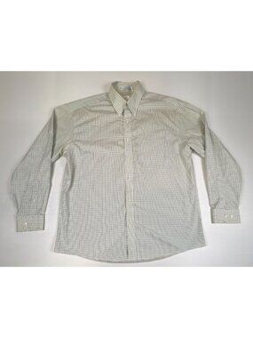 Vtg Enro Men’s Large Dress Shirt Green Blue Check Long Sleeve Non-Iron Cotton